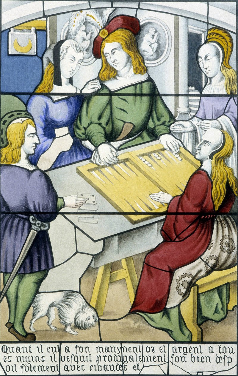 Den förlorade sonen: Spelet Tic-trac under medeltiden i "History of glass painting"" av Ferdinand de Lasteyrie, red. Paris 1853 av French School