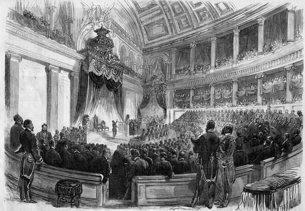 Leopold II (1835-1909), kung av belgarna, avlade en ed inför statens stora organ 1865. av French School