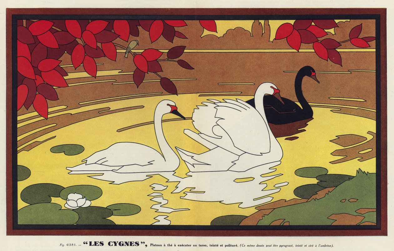 Les Cygnes, Svanar (färglitografi) av French School