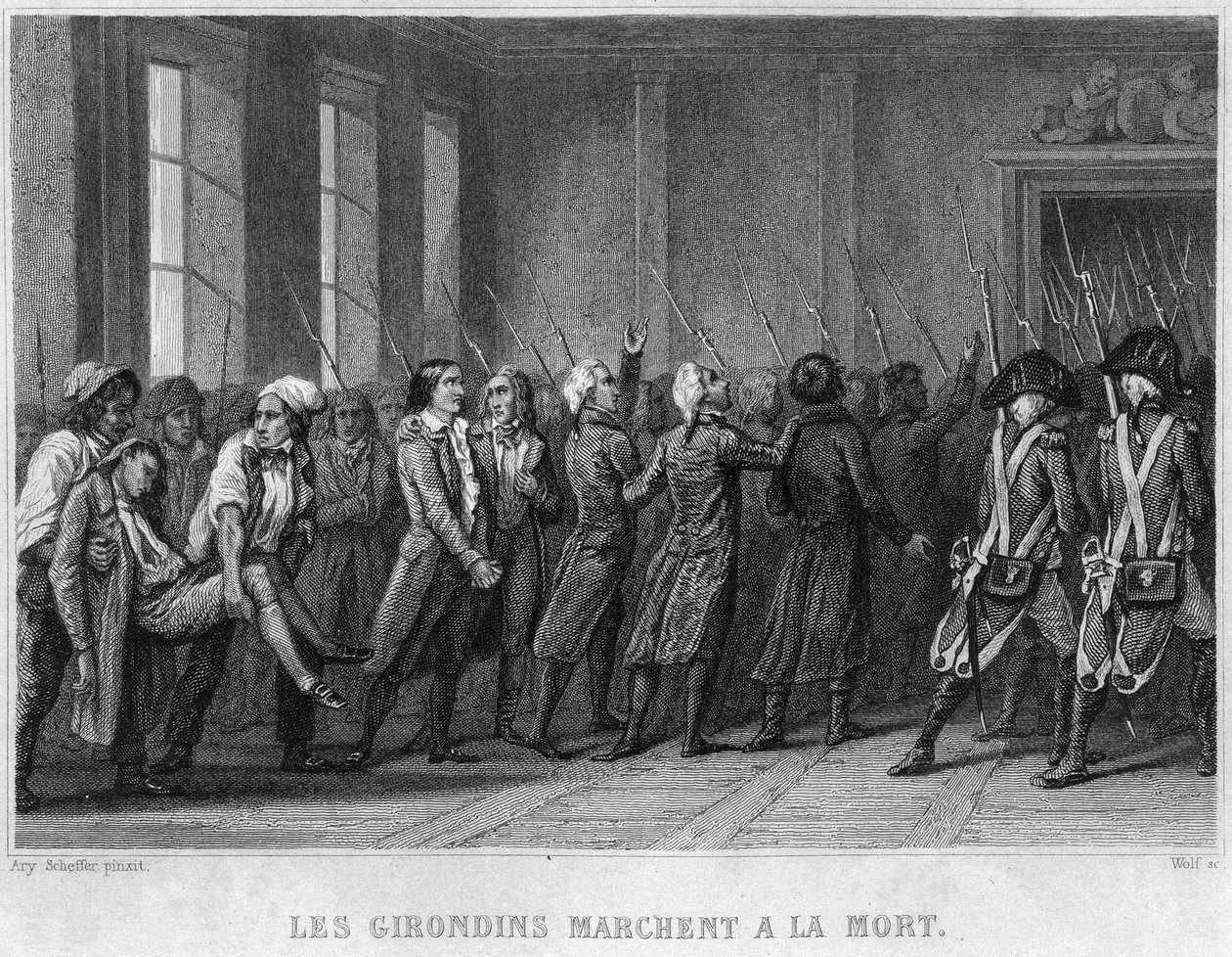 Les Girondins marscherar till döds - i "" Revolution francaise"" av Thiers. 1800-talet av French School