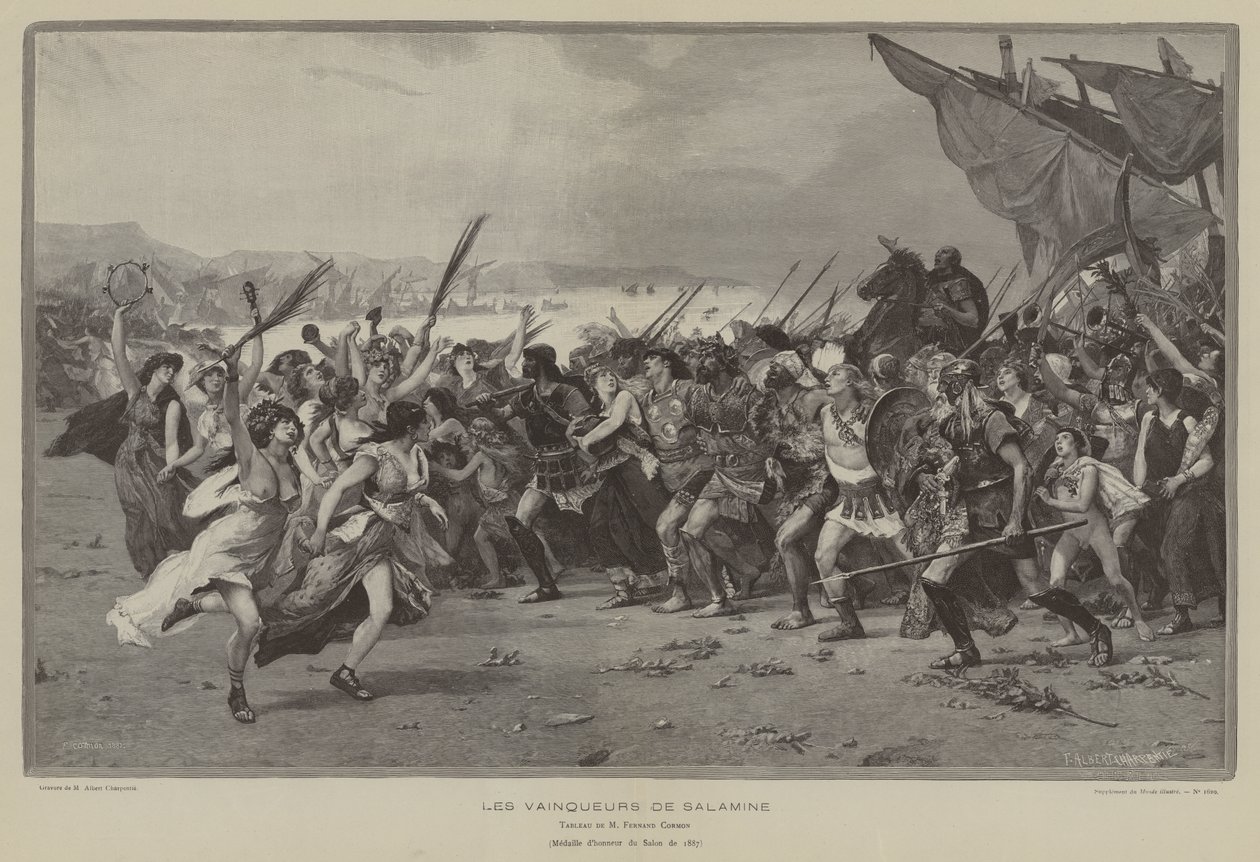 Segrarna i Salamis (gravyr) av French School