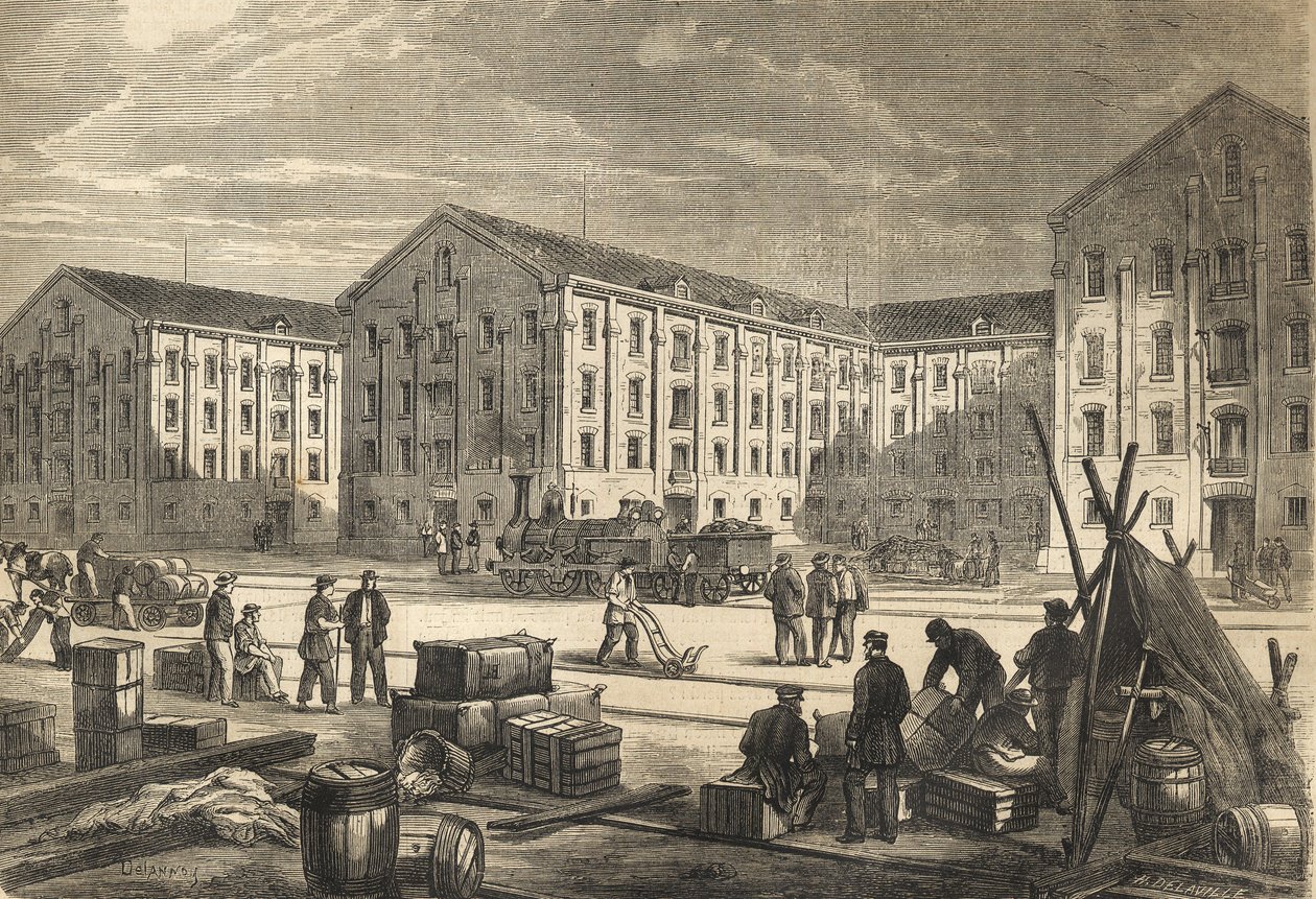 Les docks de Rouen en en 1866 - Hamnen i Rouen 1866 - gravyr av French School