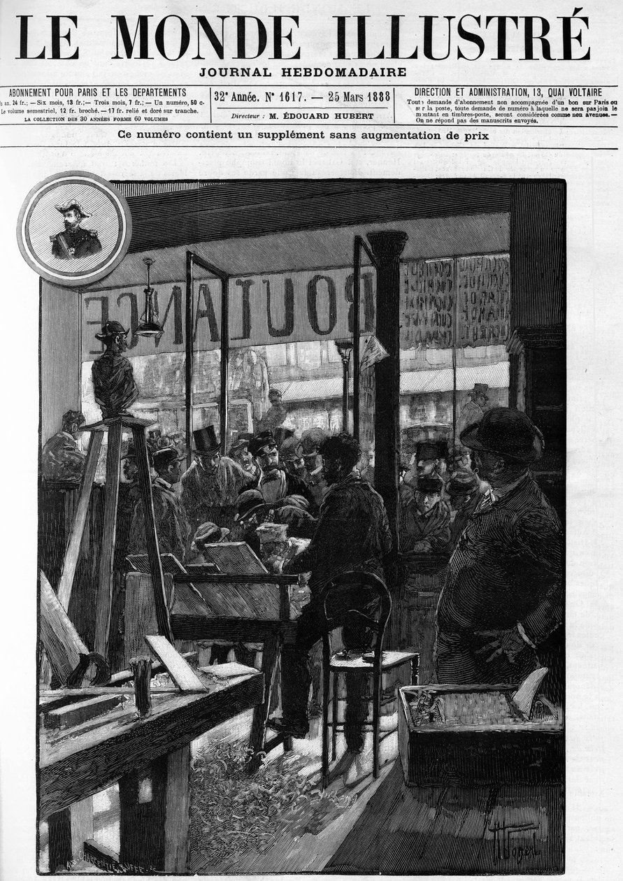 Boulangistdemonstrationer i Paris, i "Le Monde illustrious" 1888. av French School