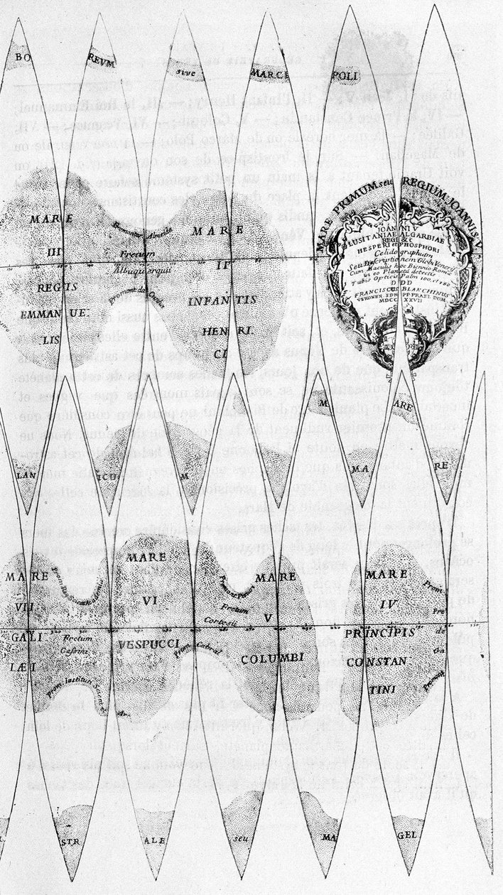 Venus hav och skärningen av dess spindlar, studerade av Bianchini 1727 - i "Les Terres du Ciel" av Camille Flammarion, red. Marpon & Flammarion, Paris av French School