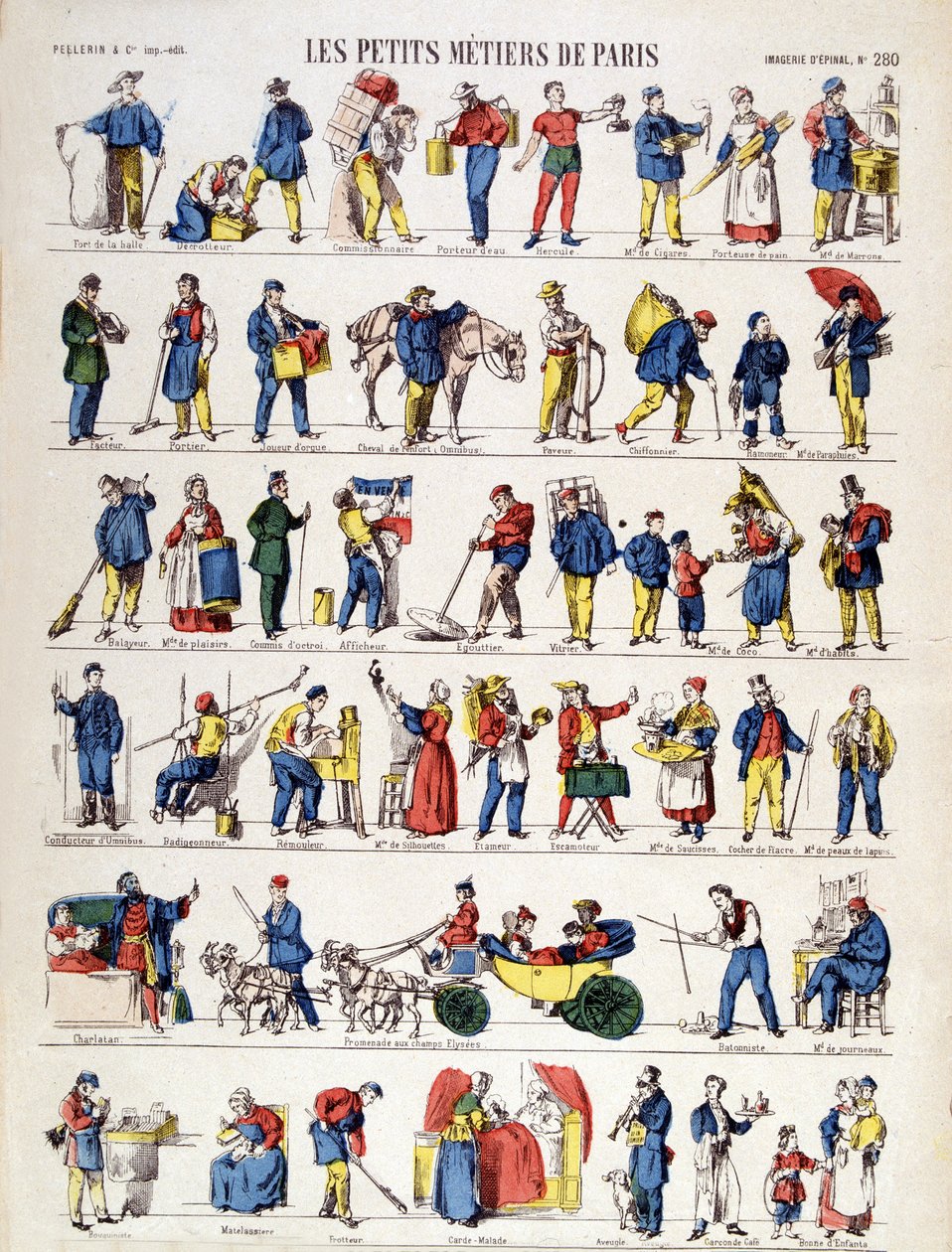 Les petits metiers de Paris, bild av Epinal från 1800-talet (gravyr) av French School