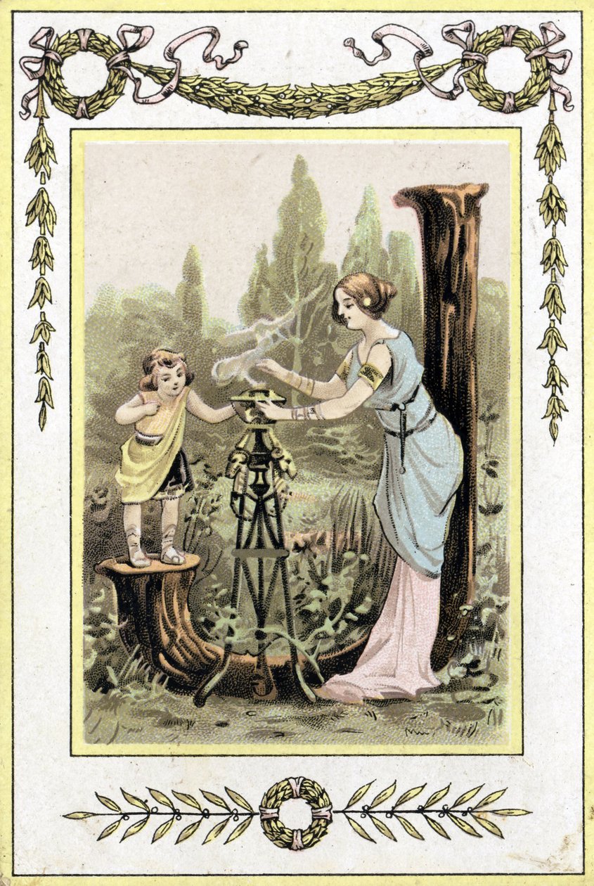 Brev föreställande en mor och dotter, sent 1800-tal (kromolitografi) av French School