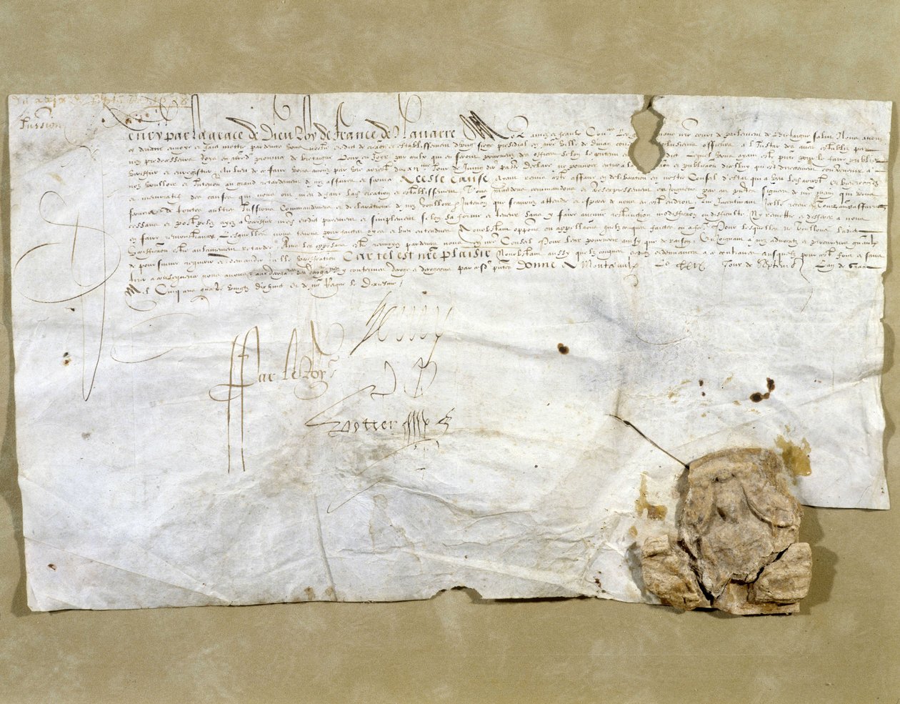 Brev undertecknat av Henri IV, som instiftade Dinan som presidial efter att staden återlämnats till honom av French School