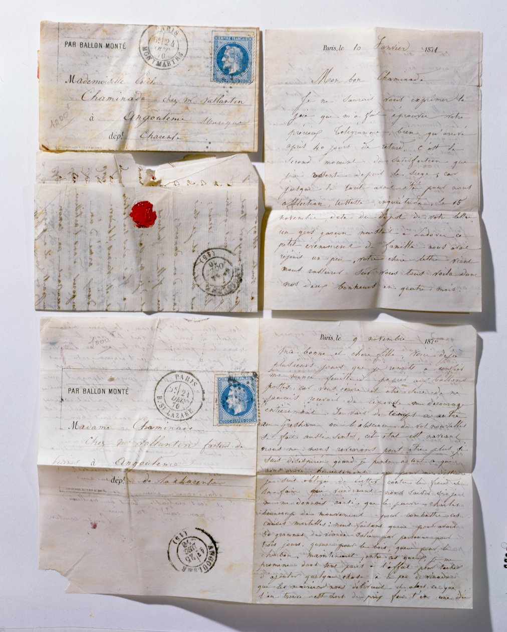 Brev skickade till Paris med ballong under belägringen 1871 av French School