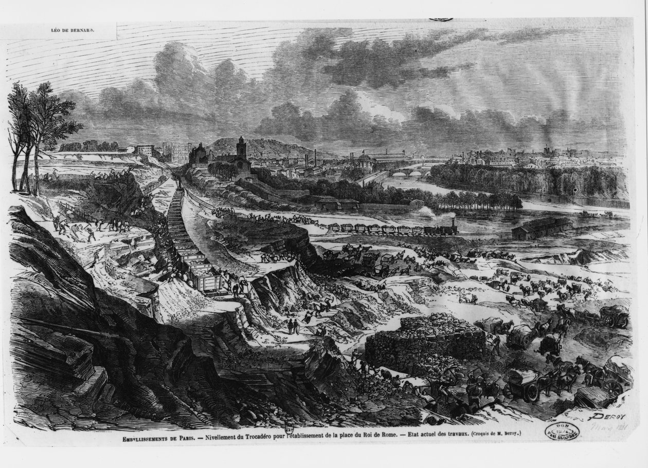 Utjämning av Chaillot Hill för byggnaden av Roi de Rome plats 1812-13 av French School