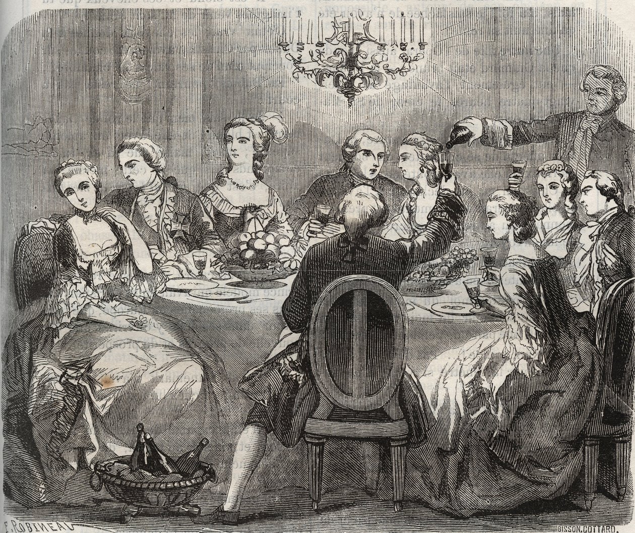 Libertinage: Christian VII (1749-1808), kung av Danmark och Norge, under en libertinsk fest som anordnades av dansaren Marie Madeleine Guimard (1743-1816) i hennes hus Pantin. Gravyr från 1871 i "Histoire Des Cocus Celebres" av Henry de Kock (1819-18) av French School