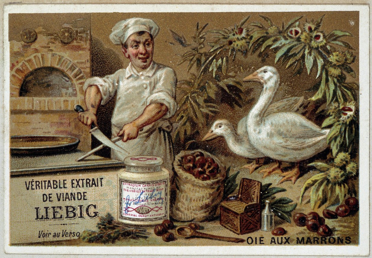 Liébig recept: gås med kastanjer - chromo. Liébig av French School