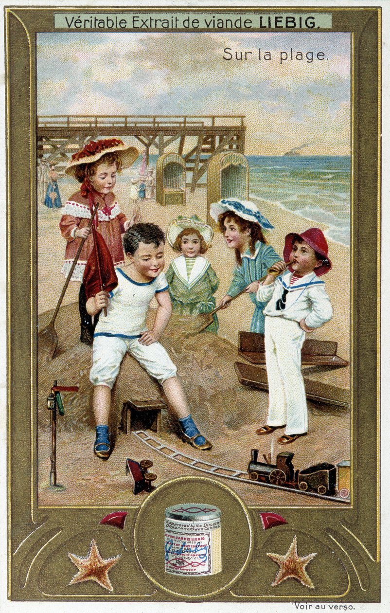 Liebig kromolitografiserie "" Beach Game"" av barn. sd. 1800-talet av French School