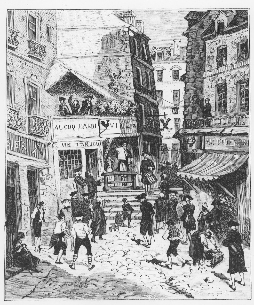 Livet i Paris under Ludvig XV: en förordning av Paris prevots och echevins lästes och publicerades i ljudet av trumman - i "Paris a travers les centuries" av Gerouillac av French School