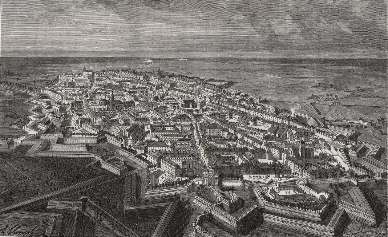 Lille stad i norra Frankrike - gravering i "La France illustree: geographie, histoire, administration statistique" av V.A. Malt-brunt. 1884 av French School