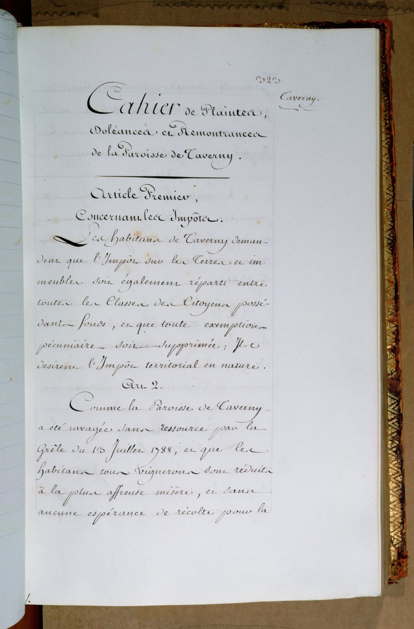Lista över klagomål och krav riktade till kung Ludvig XVI (1754-93) av församlingen Taverny, april 1789 av French School