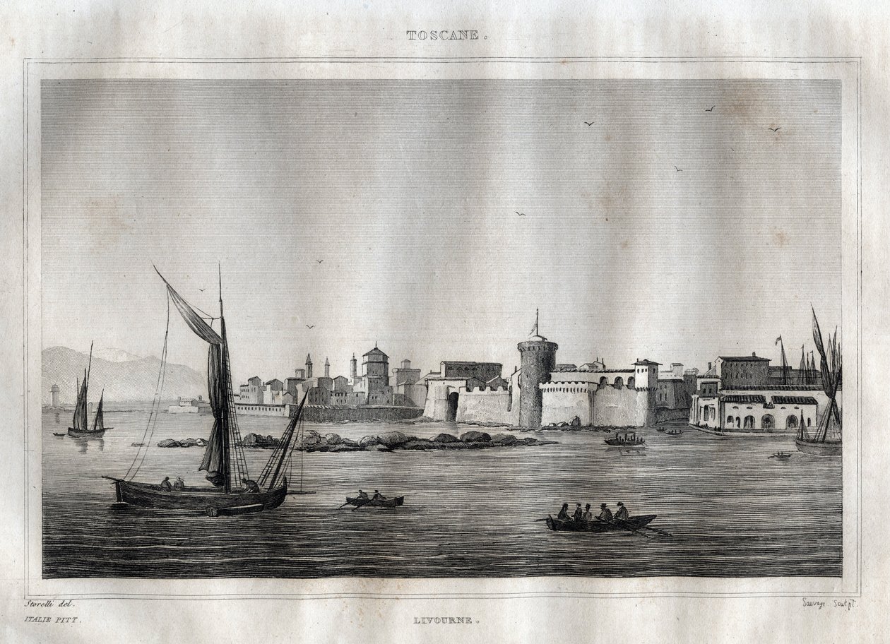 Livorno - Livorno - Toscana - Gravyr från "" Pittoreska Italien"" av M. de Norvins, Ch. Nodier 1834-1836. av French School