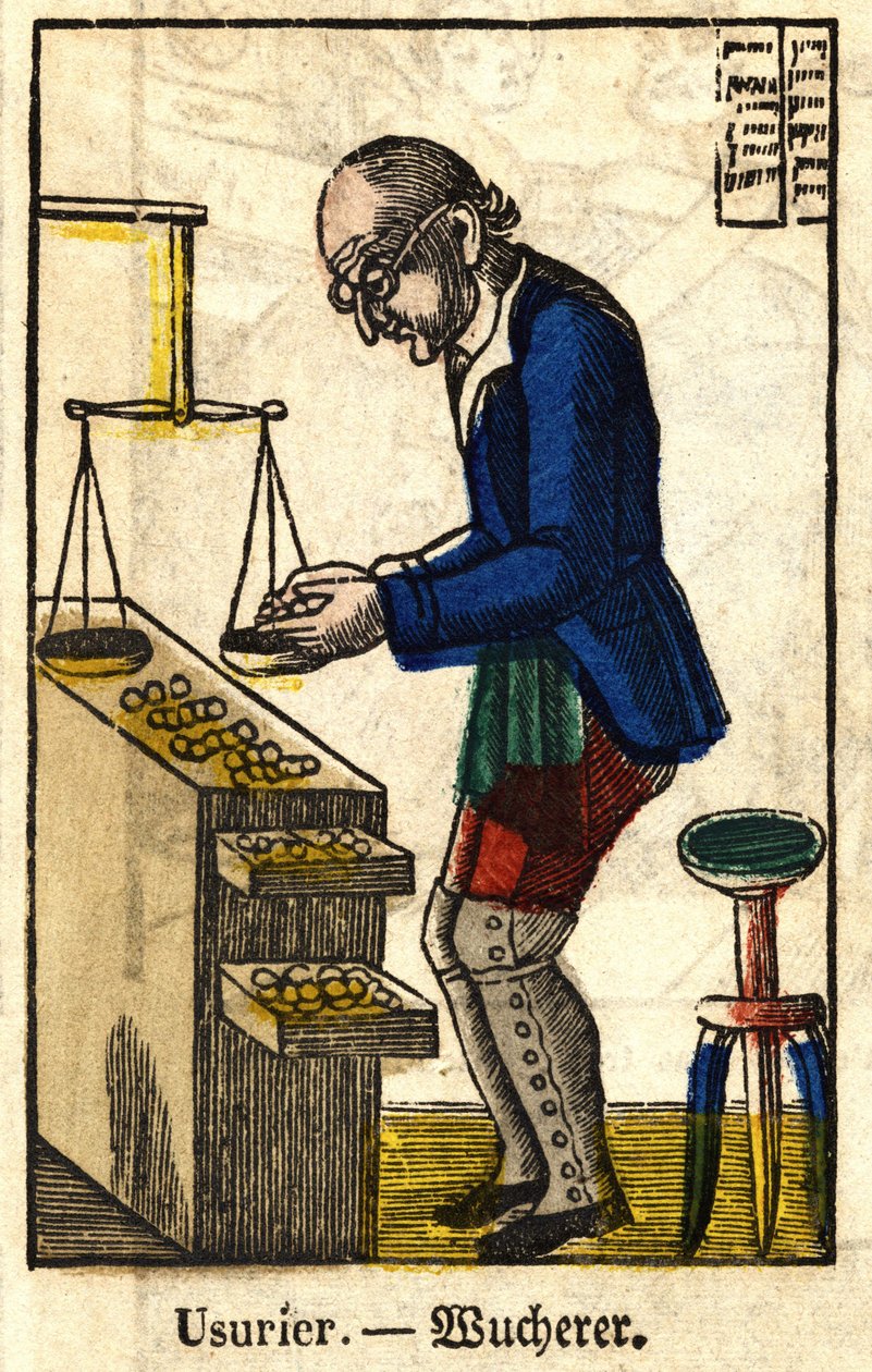 Lån skarpare; Serie om handel, bild av Epinal från 1800-talet. av French School