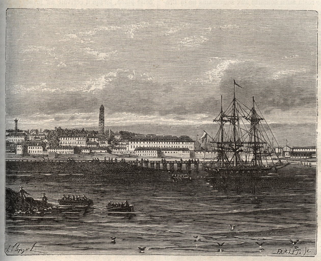 Lorient - Morbihan i regionen Bretagne - gravyr i "La France illustrée: geography, history, statistical administration" av V.A. Malt-Brown. 1884 av French School