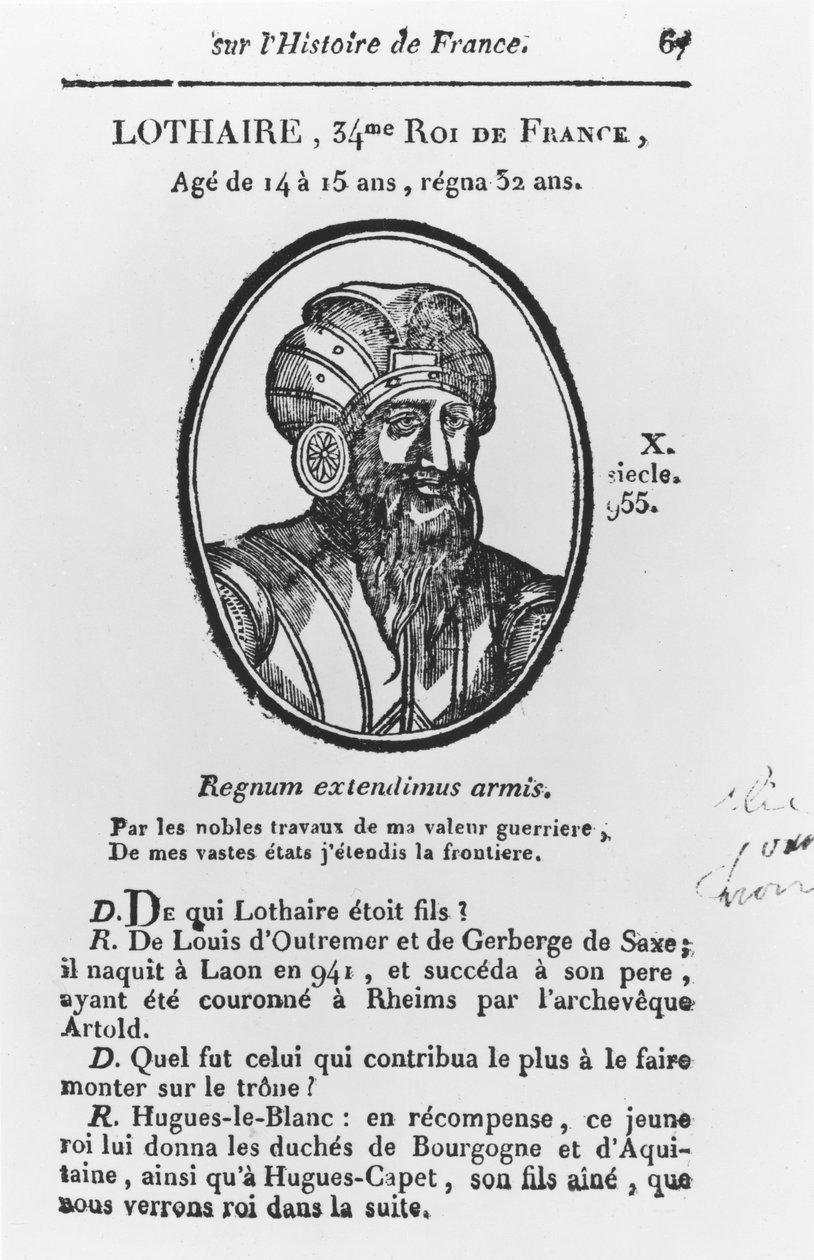 Lothair, karolingisk kung av Frankrike (gravyr) av French School
