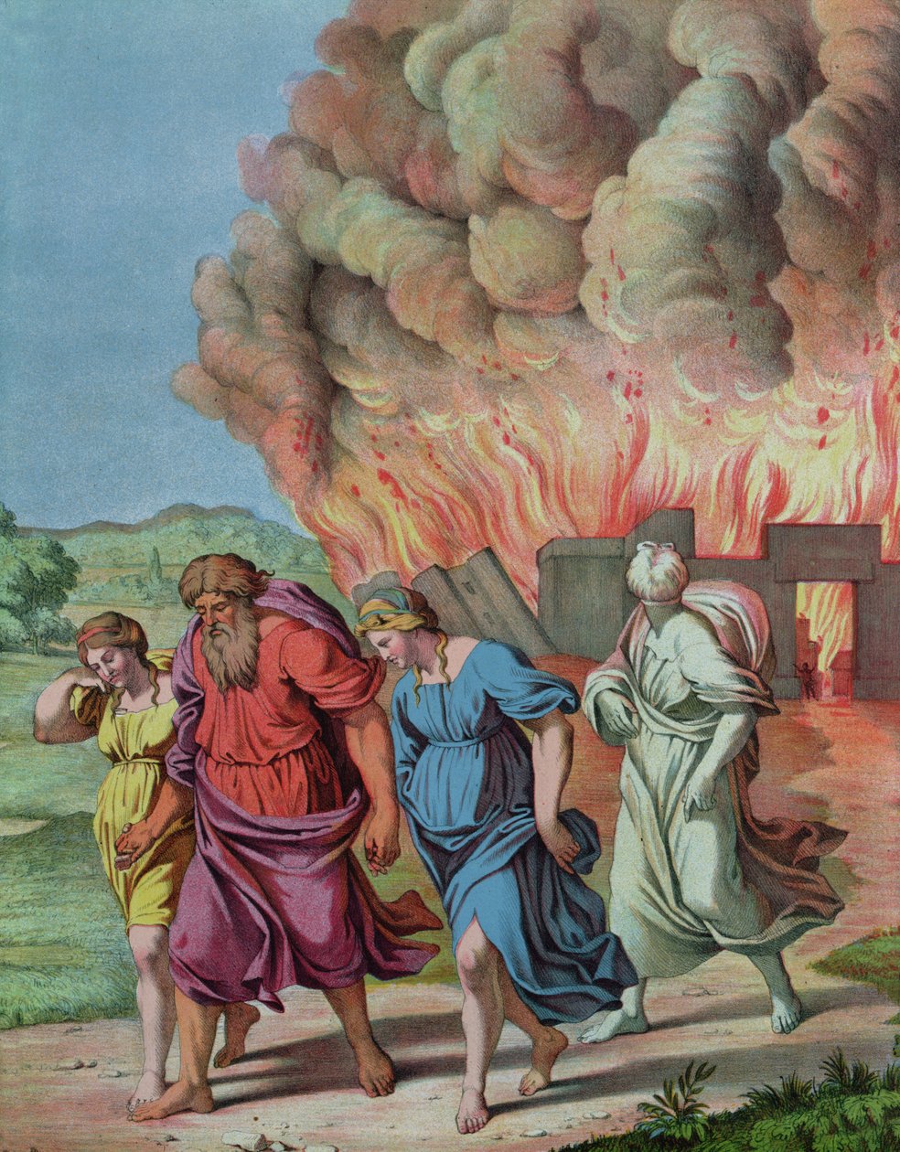 Lots fru ser tillbaka på Sodom och förvandlas till en saltpelare, illustration till en katekes av French School
