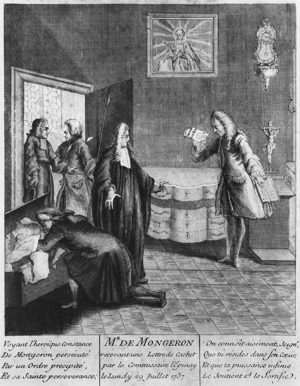 Louis Basile Carre de Montgeron tar emot ett brev från kung Ludvig XV, 1737 av French School