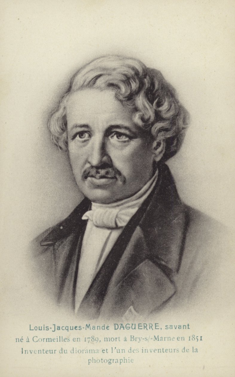 Louis Daguerre (1787-1851), fransk pionjär inom fotografi (litografi) av French School