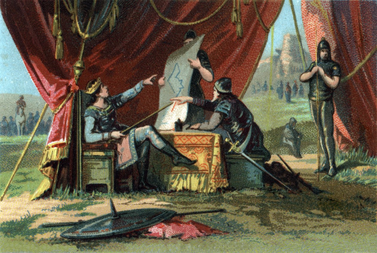 Ludvig III (se 863-882) och Carloman II (867-884) belägrade Wien förgäves. Kromolitografi omkring 1890. av French School