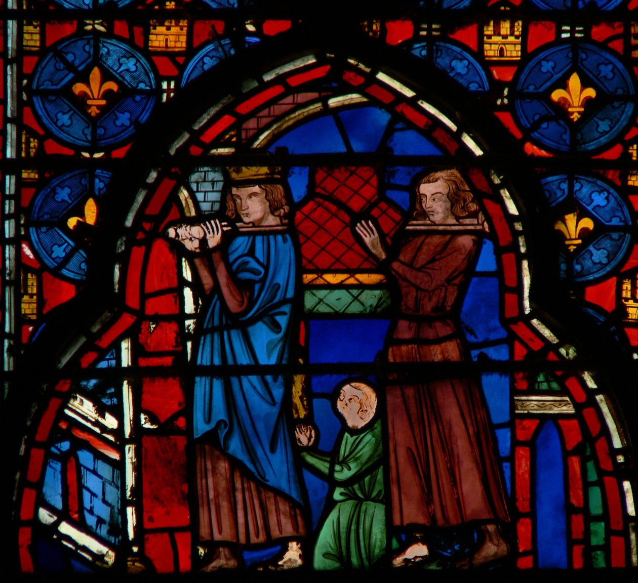 Ludvig IX bär reliker in i Sainte-Chapelle, assisterad av Robert DArtois, 1246-48 av French School