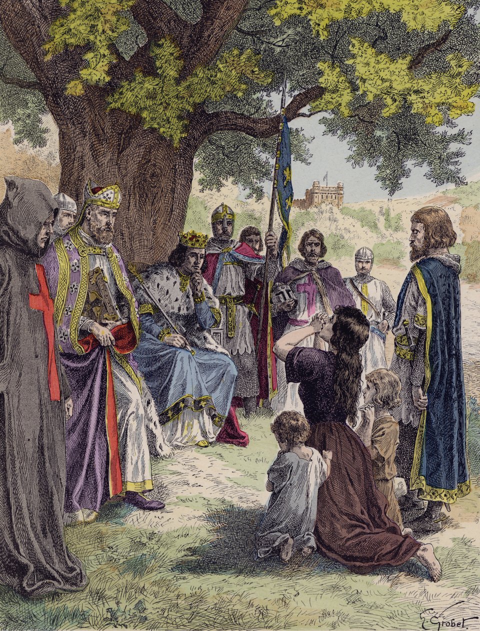 Ludvig IX av Frankrike skipar rättvisa under en ek i Vincennes av French School