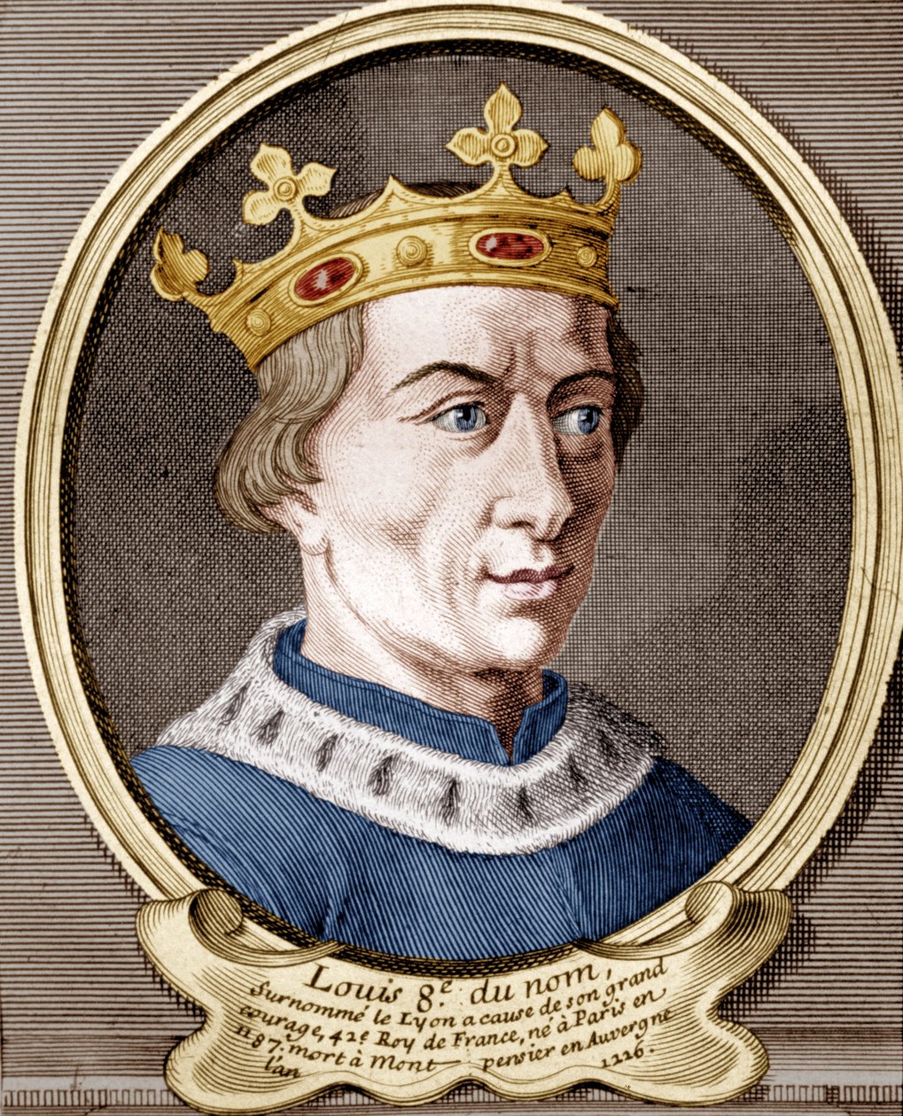 Ludvig VIII, kung av Frankrike (färgad gravyr) av French School