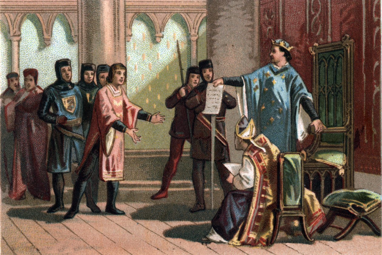Ludvig VIII, känd som "Lejonet" (1187 - 1226), den capetianska dynastin, svarade stolt och häftigt till ett sändebud från kungen av England Henrik III. Kromolitografi omkring 1890. av French School