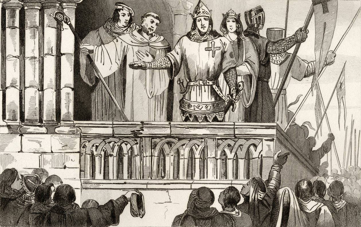 Ludvig VII (1120-80) den unge samlar in stöd till det andra korståget 1144, ur "Histoire de France" av Colart, publicerad omkring 1840. av French School
