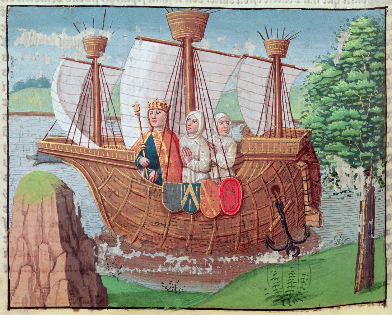 Ludvig VII på väg till det heliga landet med några cisterciensermunkar 1145, miniatyr från 