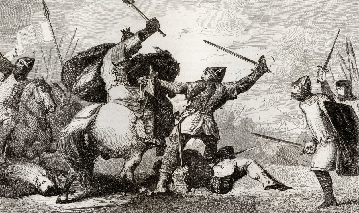 Ludvig VI (1081-1137) den store slåss mot engelsmännen i slaget vid Brenneville, från 