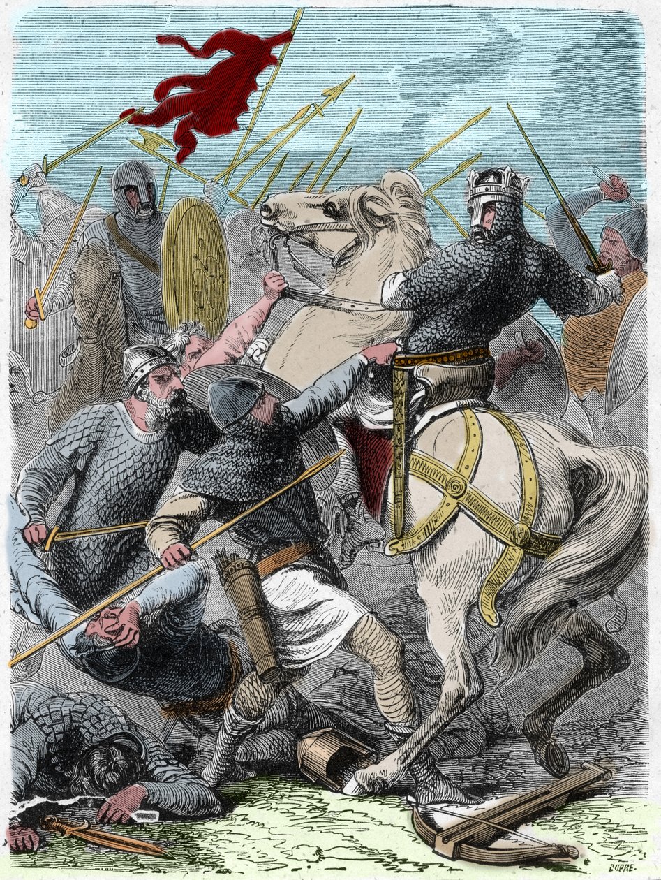 Ludvig VI sa att "The Gros" (1081 - 1137), i slaget vid Brenneville, försökte ta Normandie från kung Henrik I av England 1119. Gravyr i "" Histoire De France En Cent-målningar av Paul Lehugeur "" 1891. av French School