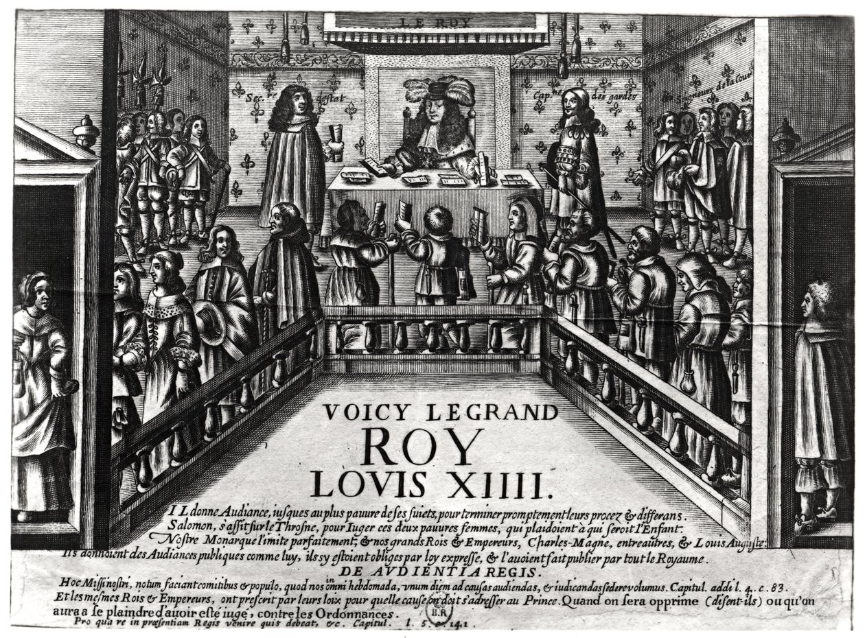 Ludvig XIV (1638-1715) utövar rättvisa (xylograf) (bw-foto) av French School