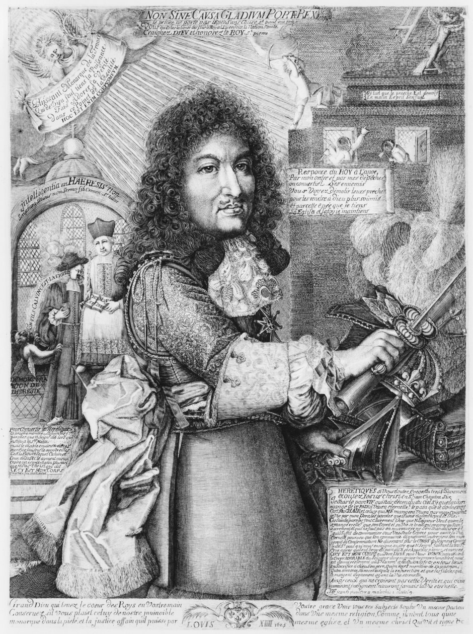 Ludvig XIV (1638-1715) krossade den så kallade protestantiska reformerta religionen med sitt svärd, 1685 av French School