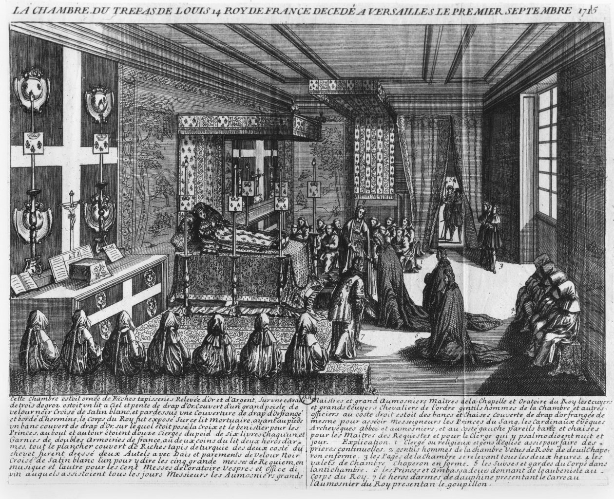 Ludvig XIV (1638-1715) på sin dödsbädd i Versailles den 1 september 1715. av French School