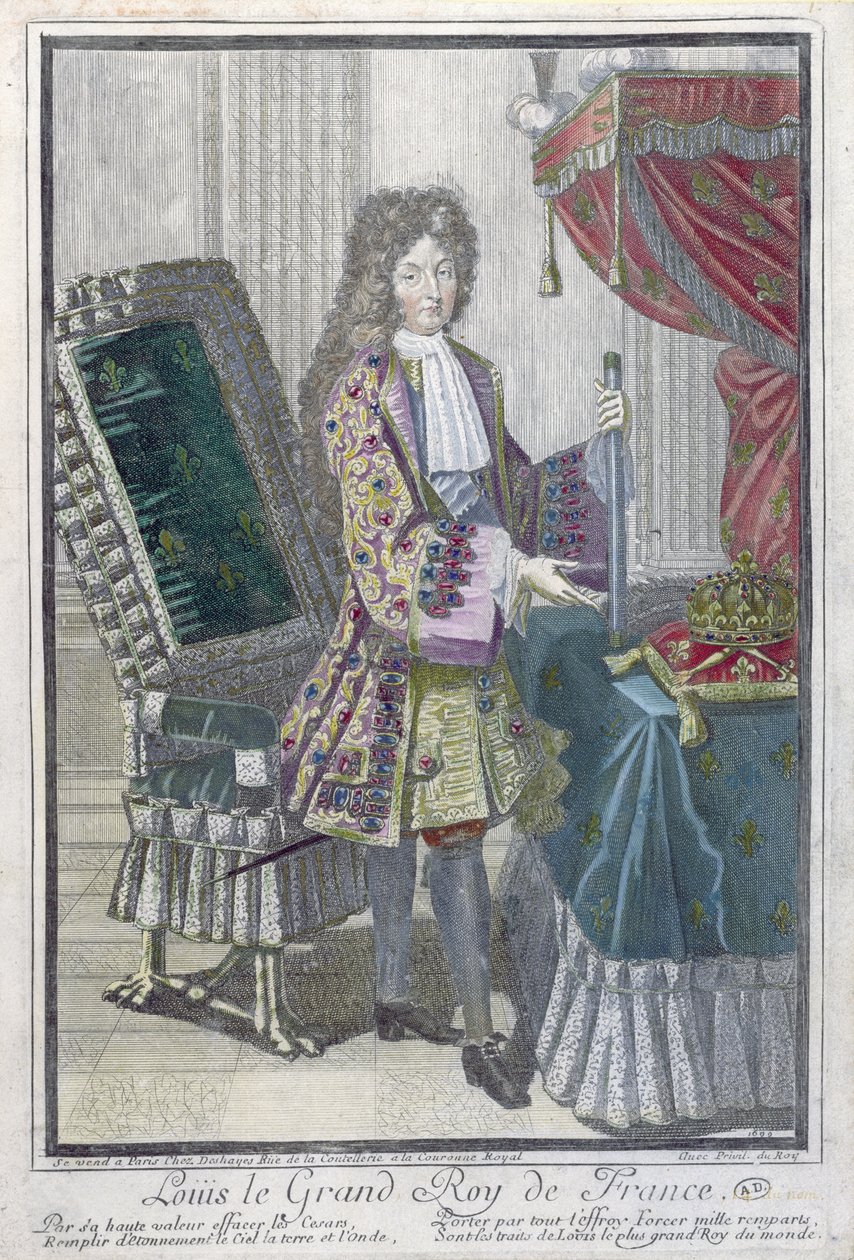 Ludvig XIV (färggravyr) av French School