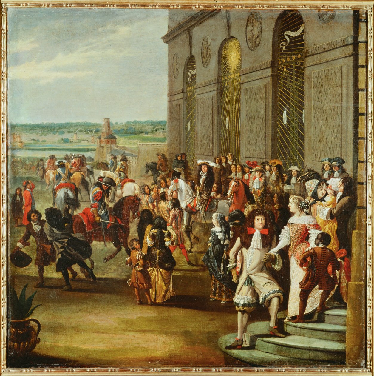 Ludvig XIV inför Thetis grotta i Versailles trädgårdar... av French School