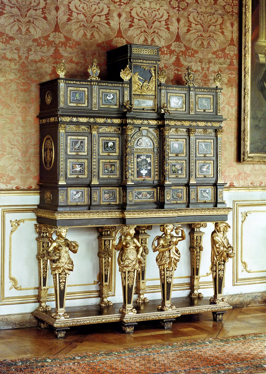 Louis XIV smyckesskåp, Gobelins Workshop, ca 1685 (brons och ebenholts) av French School