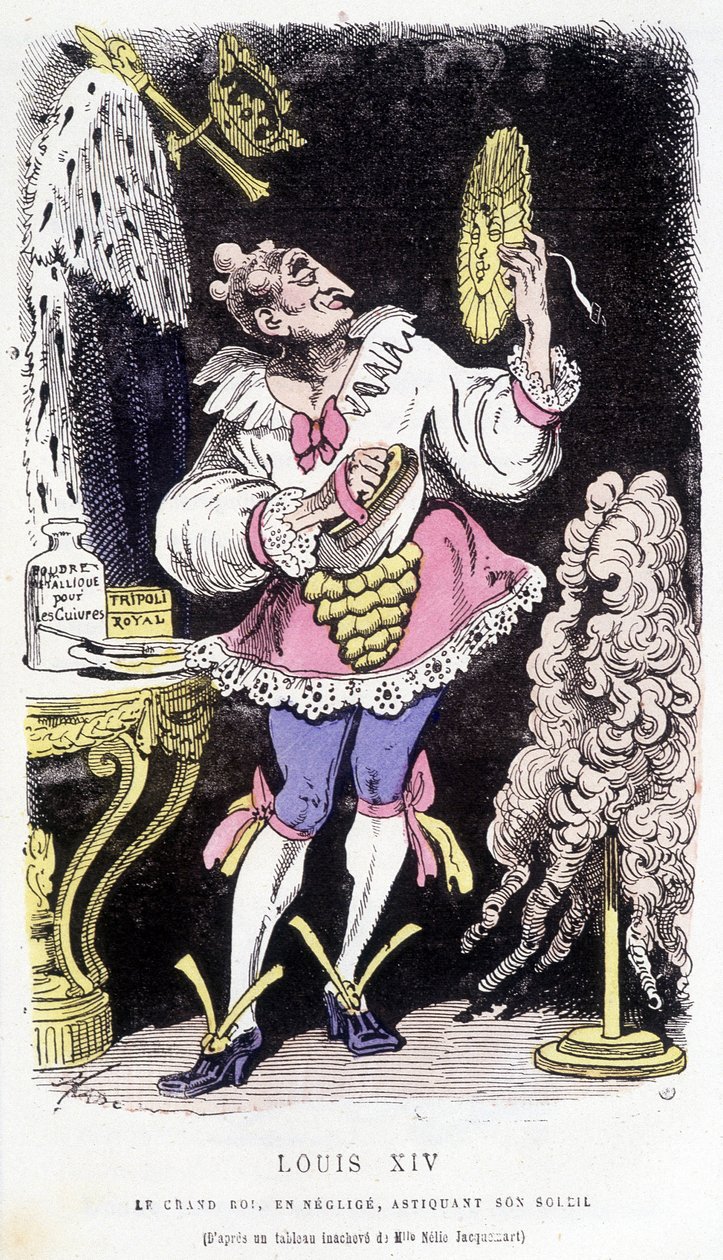 Ludvig XIV: den store kungen, försummad, asticating sin sol - i "" Histoire de France Tintamarresque"" av Touchatout av French School