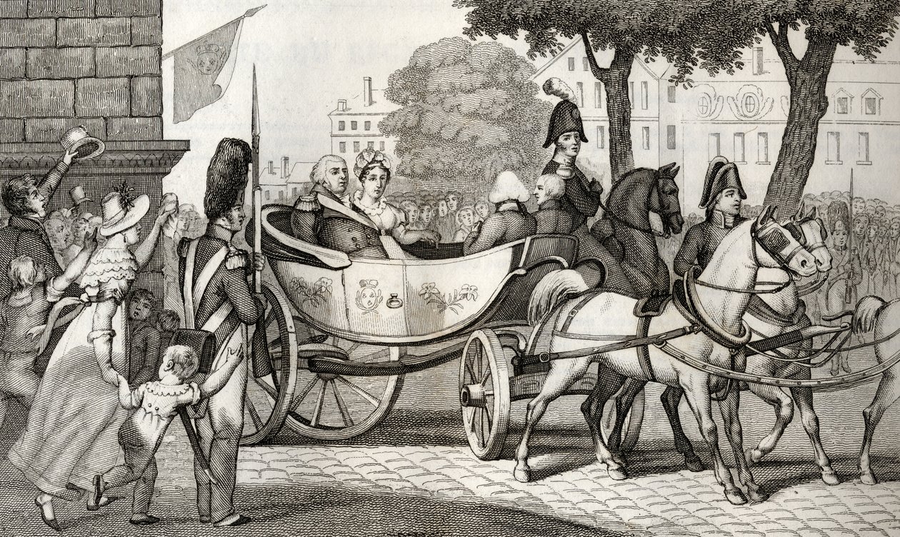 Ludvig XVIII (1755-1824) går in i Paris vid restaureringen 1814, från 