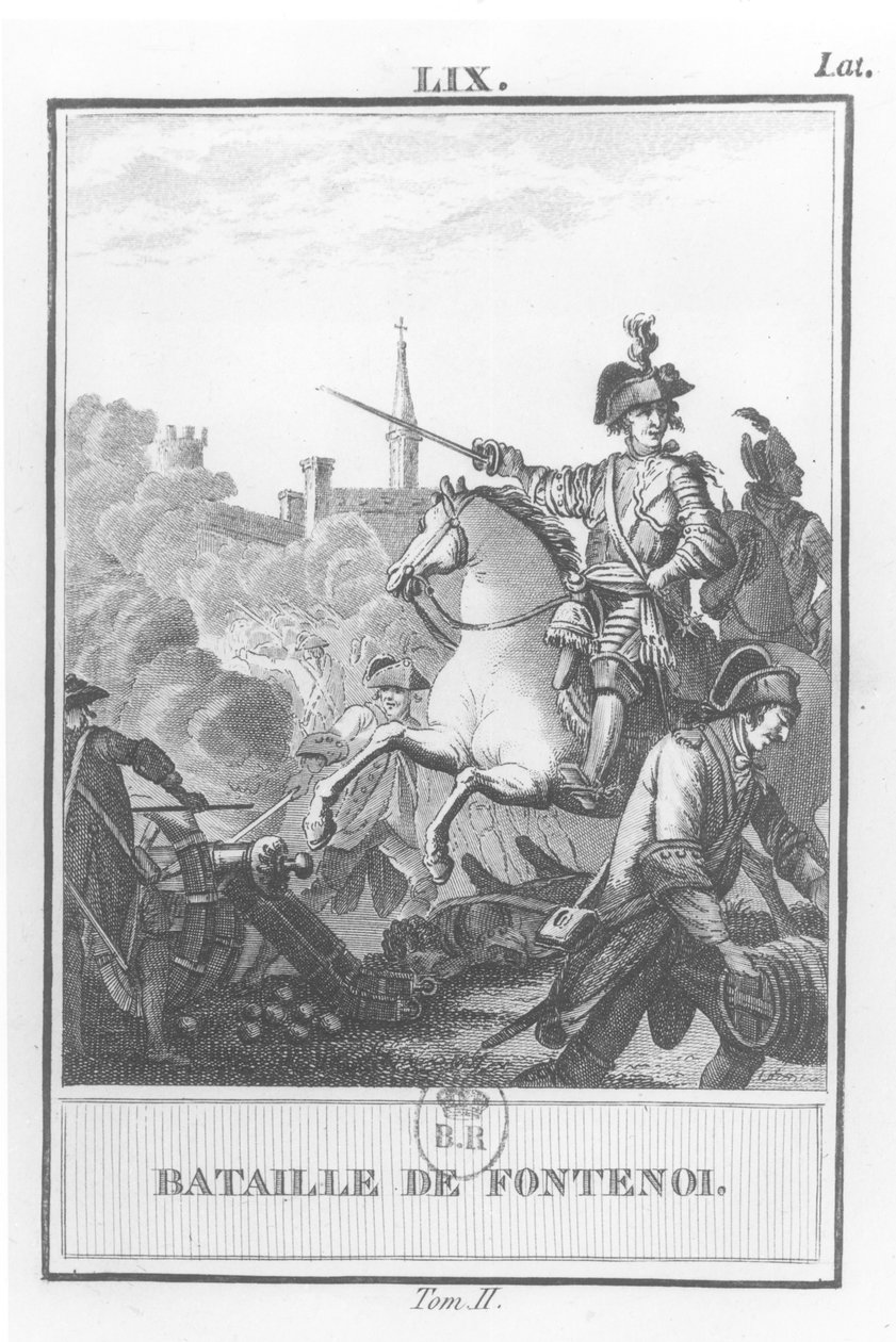 Ludvig XV (1710-74) vid slaget vid Fontenoy, 11 maj 1745, av French School