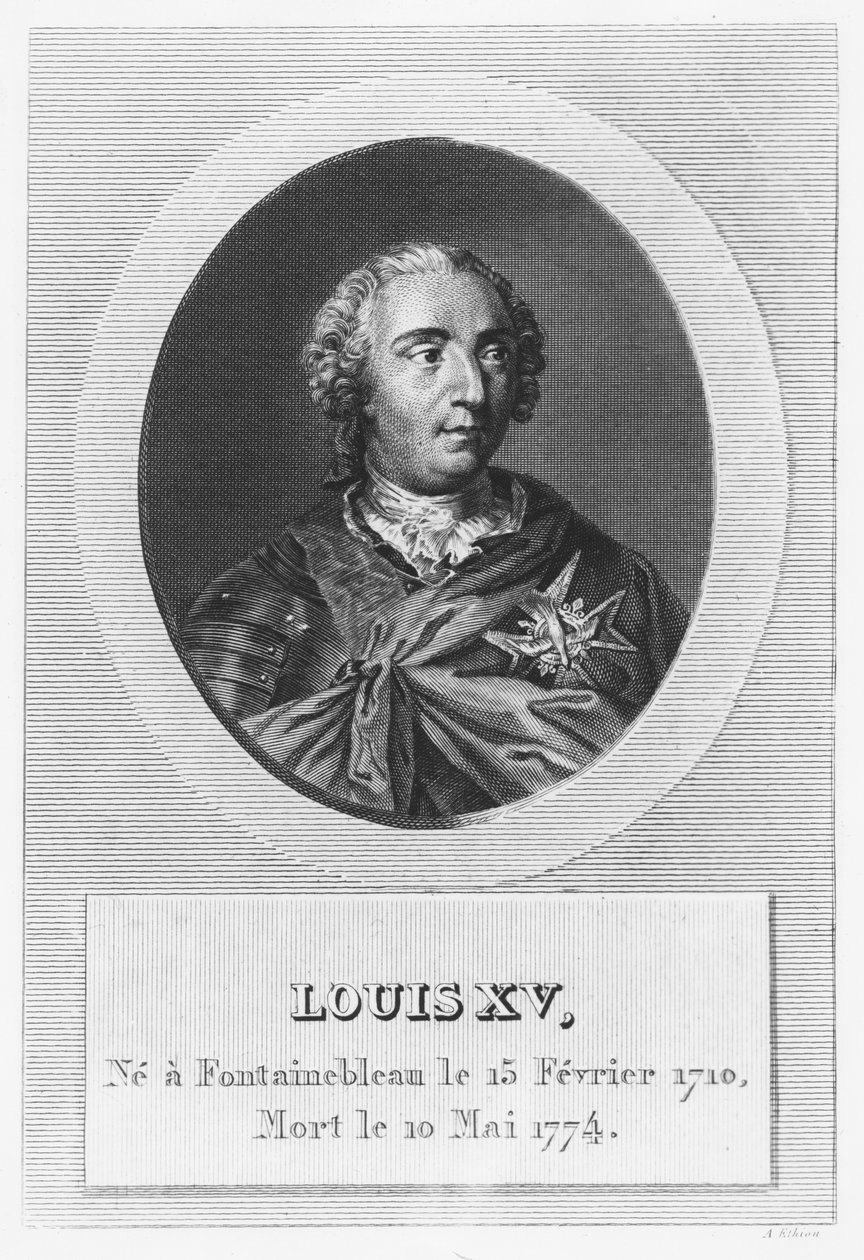 Ludvig XV, kung av Frankrike och Navarra (gravyr) av French School
