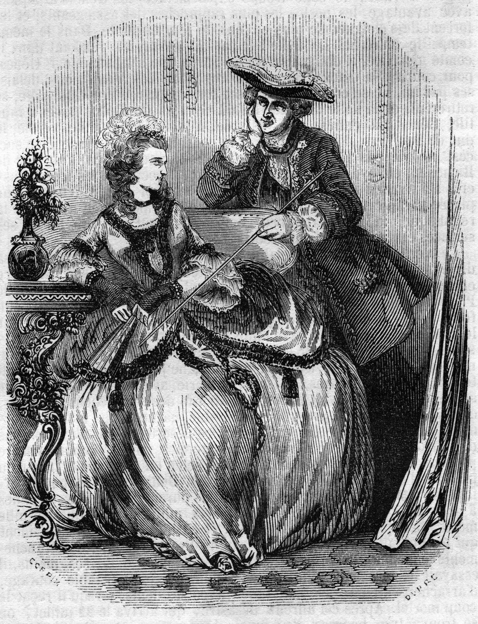 Louis XV och Madame de Pompadour, Jeanne Antoinette Poisson (1721-1764) (Marquise de Pompadour) - i "" Histoire de France"" av L.-P. Anquetil av French School