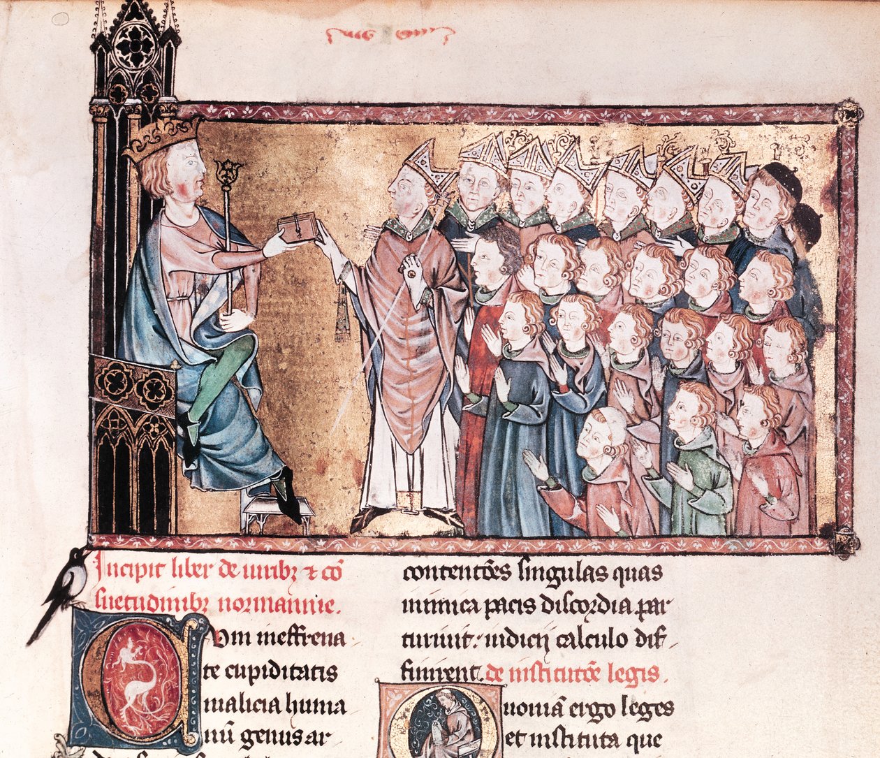 Ludvig X (1289-1316) den envisa ger stadgan till normanderna, från Le Grand Coutumier de Normandie, ca 1340 av French School