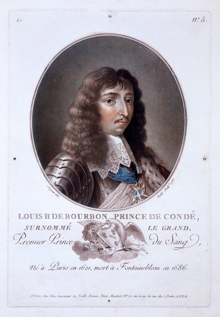 Louis de Bourbon, Prince de Condé, från Portraits of Great Men, Illustrious Women, and Memorable Subjects of France, publicerad 1787-92 av French School