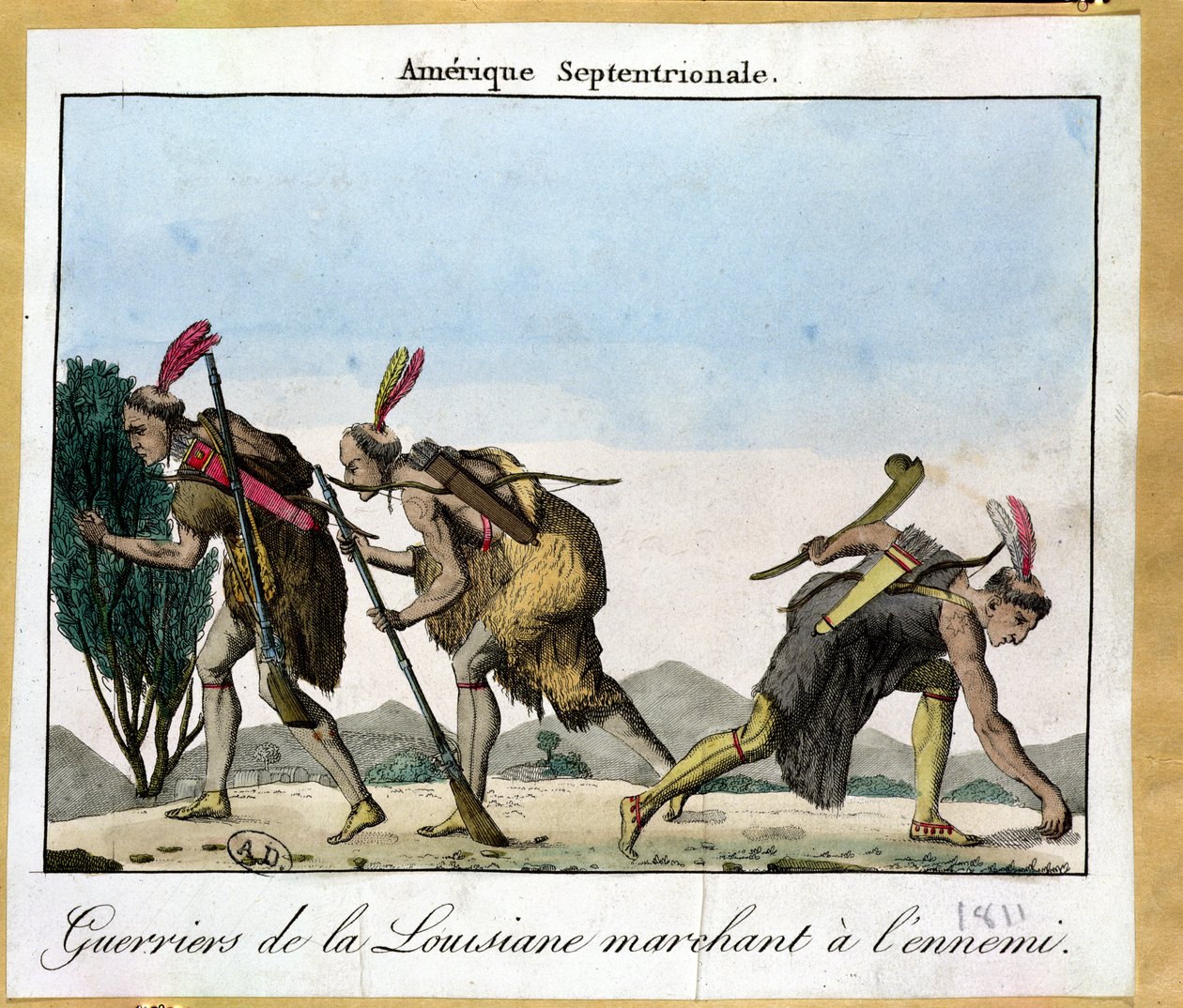 Louisianaindianer som spårar sin fiende, c.1811 av French School