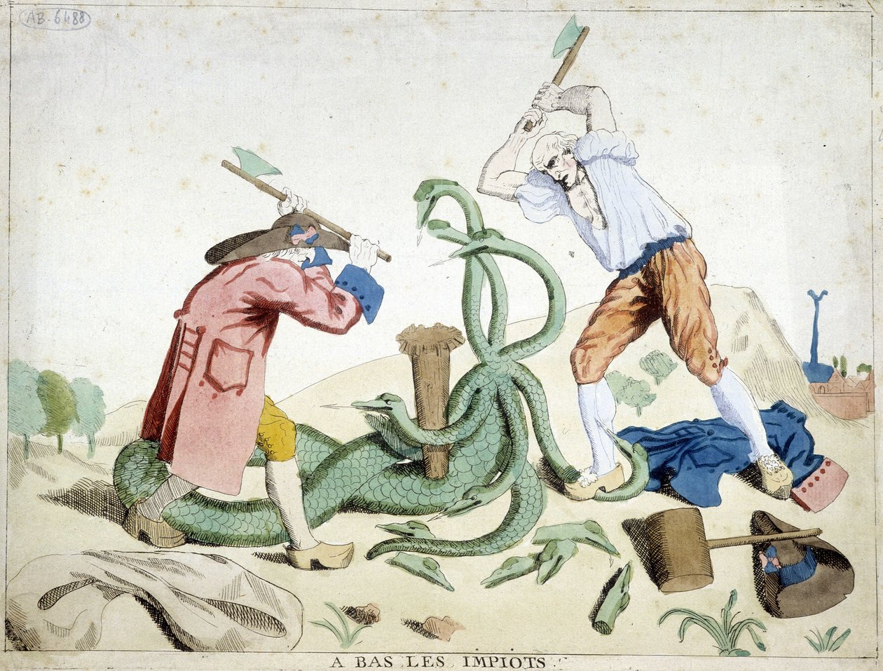 Låga skatter: den tredje staten besegrar skatten - "Hydra de lerne" - en revolutionär tecknad serie, cirka 1789 av French School